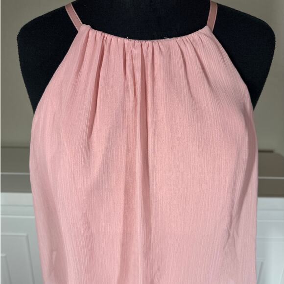 David's Bridal Long Flounced Halter Crinkle Chiffon Bridesmaid Gown Sedona Sz 6 - Picture 3 of 16